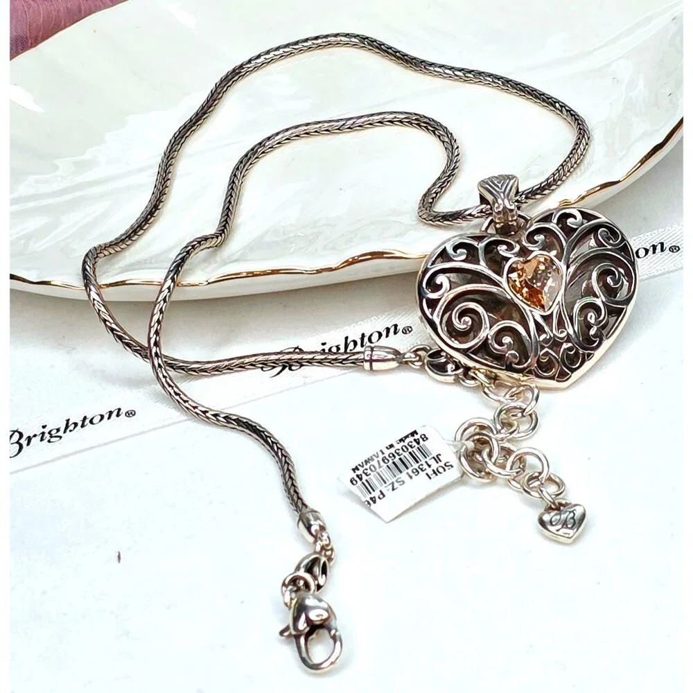 NWT Brighton Sofi Puffy Heart Silver-plated Crystal Necklace - Picture 3 of 12